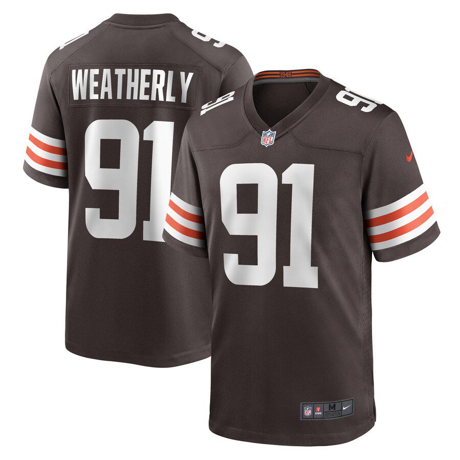 Men Cleveland Browns #91 Stephen Weatherly Nike Brown Game Player NFL Jersey->women nfl jersey->Women Jersey